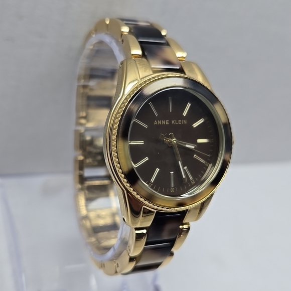 Womens Anne Klein Tortoise Shell Brown MOP Watch 30mm Gold Tone New Battery - Picture 3 of 9